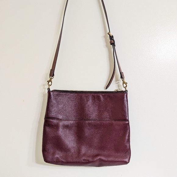 Fossil Pebble Leather Burgundy Crossbody Bag 10 1/2" x 9" x 2" - Picture 5 of 10